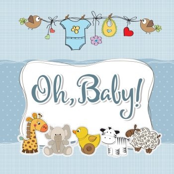 baby boy shower card with animals, vector format