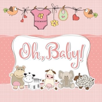 baby girl shower card with animals, vector format
