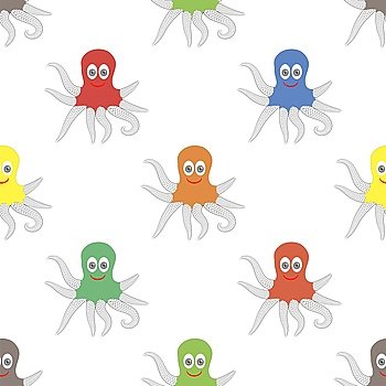 Octipus Animal Seamless Pattern. Colorful Octopus  Isolated on White Background. Octipus Animal Seamless Pattern