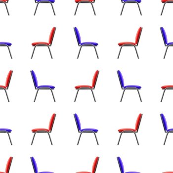 Blue and Red Office Chairs Seamless Pattern. Blue and Red Office Chairs Seamless Patternon White Background. Side View.