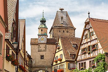 Rothenburg ob der Tauber historic town downtown in Rothenburg ODT , Franconia, Bavaria, Germany