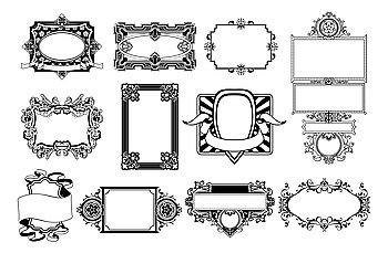 A set of ornate frame and border design elements