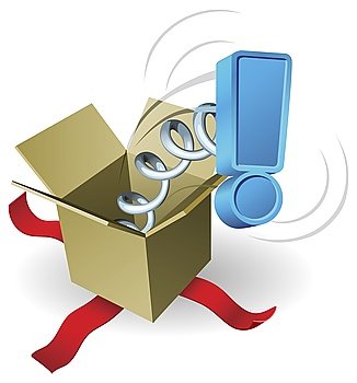 An exclamation mark springing out of a box conceptual illustration.