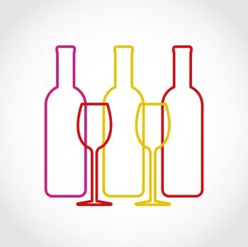 wineglass and bottles silhouette on gray art background, stock vector illustration