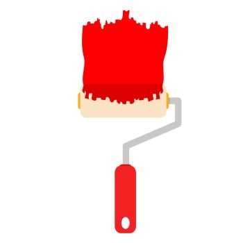 Paint roller with red paint stripe flat icon vector illustration