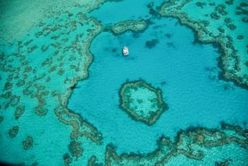Natural Great Barrier Reef in Queensland. Aerial view of nature paradise with magnificent colors.