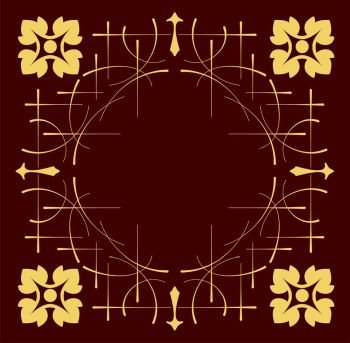 Gold ornament on brown  dark background. Can be used as invitation card. Vector illustration