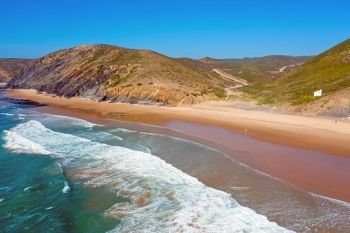 Aerial from Praia Vale Figueiras at the westcoast in Portugal