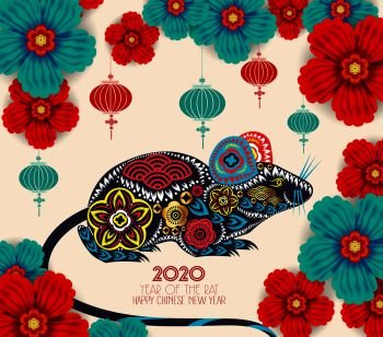 2020 Chinese New Year Paper Cutting Year of Rat Vector Design for your greetings card, flyers, invitation, posters, brochure, banners, calendar