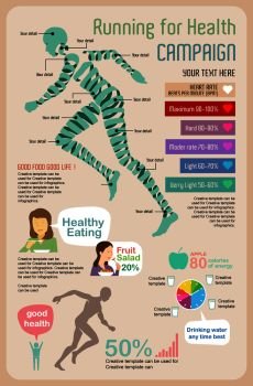Benefits of Running for health Infographic, vector illustration and flat design.