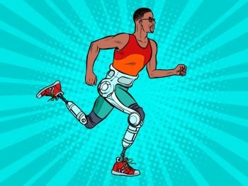 disabled african man running with legs prostheses. Pop art retro vector illustration vintage kitsch 60s 50s. disabled african man running with legs prostheses
