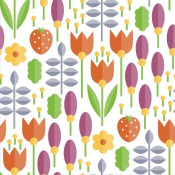 Vector Seamless Flat Pattern with Spring Flowers