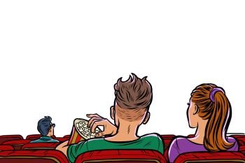 couple in the cinema eating popcorn and watching a movie. Pop art retro vector illustration drawing. couple in the cinema eating popcorn and watching a movie