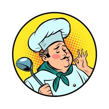 cook ok gesture, gourmet food taste. Comic cartoon pop art retro vector drawing illustration. cook ok gesture, gourmet food taste