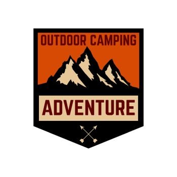 Mountain camp emblem template. Design element for poster, logo, label, sign, badge. Vector illustration