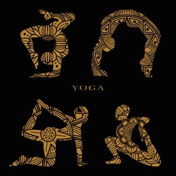 Lace female silhouettes set. Yoga logo elements. Body female yoga, position health and meditation. Vector illustration. Lace female silhouettes set. Yoga logo elements