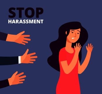 Sexual harassment concept. Woman and mans hands. Stop abuse, against violence vector background. Stop harassment and abuse, no sexual violence illustration. Sexual harassment concept. Woman and mans hands. Stop abuse, against violence vector background
