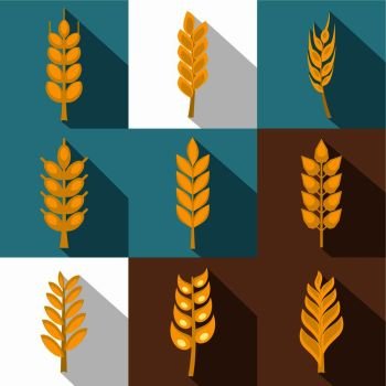 Grains icon set. Flat style set of 9 grains vector icons for web design. Grains icon set, flat style