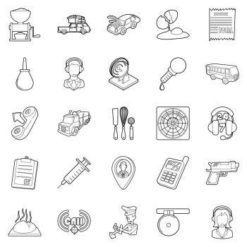 Children store icons set. Outline set of 25 children store vector icons for web isolated on white background. Children store icons set, outline style