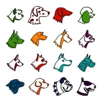 Dog icons set. Doodle illustration of vector icons isolated on white background for any web design. Dog icons doodle set