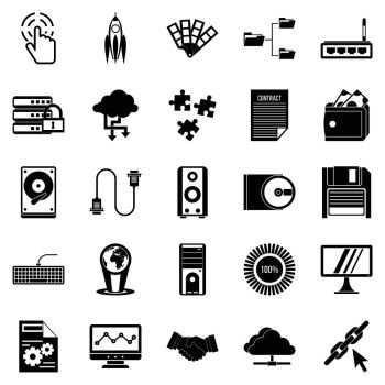 Web development icons set. Simple set of 25 web development vector icons for web isolated on white background. Web development icons set, simple style