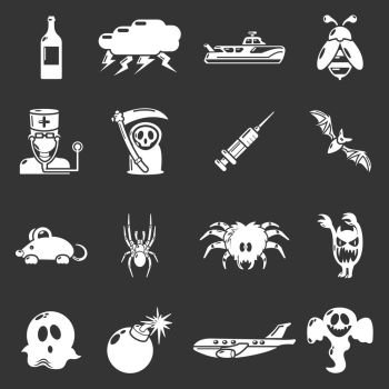 Fears phobias icons set vector white isolated on grey background . Fears phobias icons set grey vector