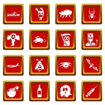 Fears phobias icons set vector red square isolated on white background . Fears phobias icons set red square vector