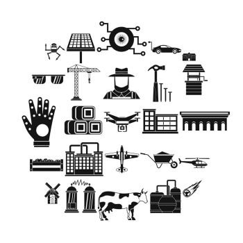 Factory production icons set. Simple set of 25 factory production vector icons for web isolated on white background. Factory production icons set, simple style