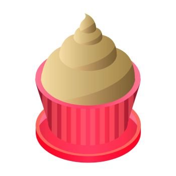 Cream cupcake icon. Isometric of cream cupcake vector icon for web design isolated on white background. Cream cupcake icon, isometric style
