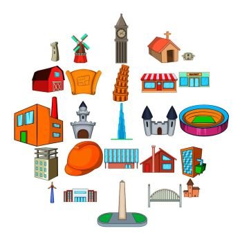 Urban development icons set. Cartoon set of 25 urban development vector icons for web isolated on white background. Urban development icons set, cartoon style