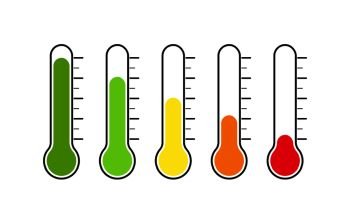 Thermometer with varying degrees of temperature. Reflection of emotions, mood or voting. Flat design.
