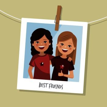 Best friends photo. Two happy girls smiling. People vector illustration