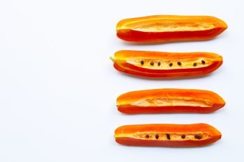 Papaya fruit on white background. Copy space