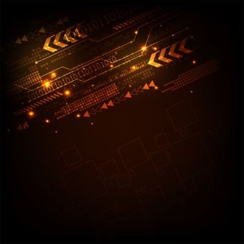 Vector digital technology concept on a dark orange background.