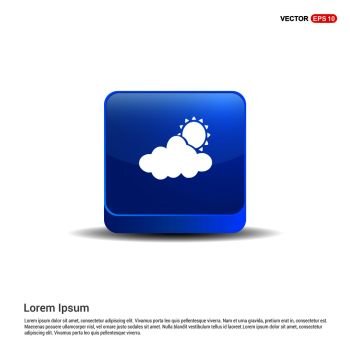 Sun Cloud Icon - 3d Blue Button.