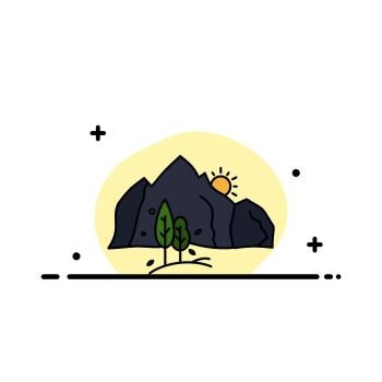 hill, landscape, nature, mountain, tree Flat Color Icon Vector