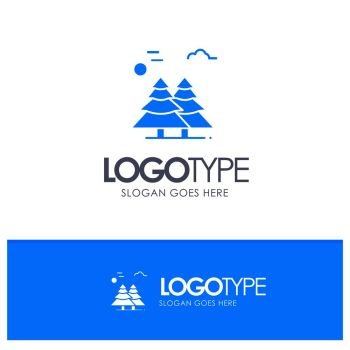Alpine, Arctic, Canada, Pine Trees, Scandinavia Blue Solid Logo with place for tagline