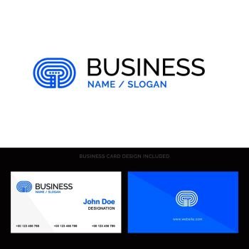 Running, Stadium, Surface, Track Blue Business logo and Business Card Template. Front and Back Design