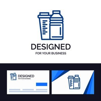 Creative Business Card and Logo template Bottle, Drink, Energy, Shaker, Sport Vector Illustration