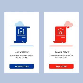 Construction, Document, Home, Building  Blue and Red Download and Buy Now web Widget Card Template