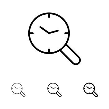 Search, Research, Watch, Clock Bold and thin black line icon set