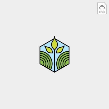 agriculture eco nature green line art logo template icon element isolated. agriculture eco green line art logo template icon element