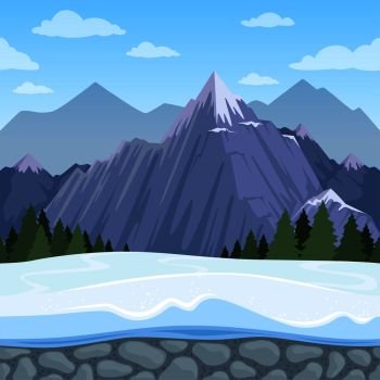 Mountain seamless background. Outdoor cartoon hills landscape of relief various types vector pictures. Illustration of mountain alpine peak, range of rock. Mountain seamless background. Outdoor cartoon hills landscape of relief various types vector pictures