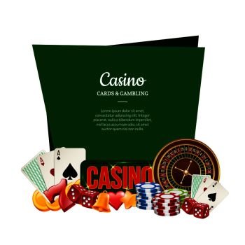 Vector realistic casino gamble below frame with place for text illustration isolated on white. Vector realistic casino gamble with place for text illustration