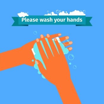 Please wash your hands disinfection concept. Man washing hands. Vector illustration. Man washing hands