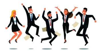 Jumping business team. Office workers jump, happy corporate colleagues jumped together and teamwork fun. Business win celebration, work winning party. isolated vector cartoon illustration. Jumping business team. Office workers jump, happy corporate colleagues jumped together and teamwork fun vector cartoon illustration