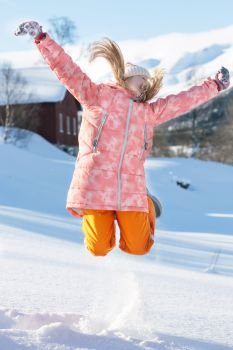 little Norwegian girl smiling. Fun winter. Norway
