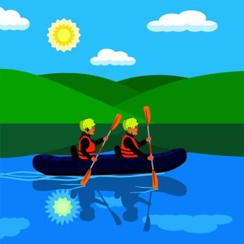 River rafting concept background. Flat illustration of river rafting vector concept background for web design. River rafting concept background, flat style