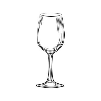 Hand drawn empty wine glass sketch. Engraving style. Vector illustration isolated on white background.. Hand drawn empty wine glass sketch. Engraving style.