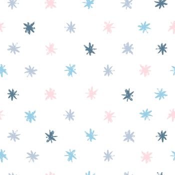 Hand drawn winter snowflakes polka dot seamless pattern. Ink stains star wallpaper on white background. Vector illustration. Hand drawn winter snowflakes polka dot seamless pattern. I